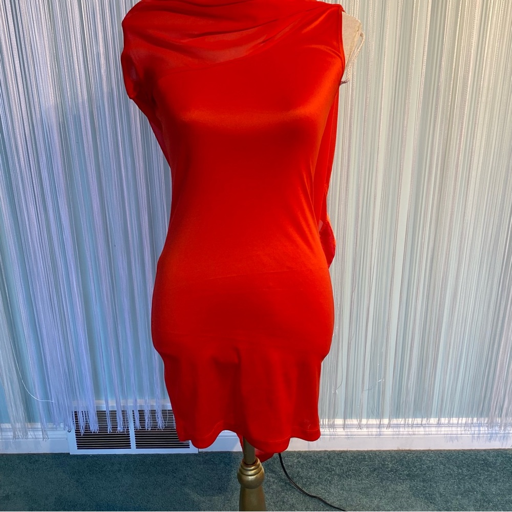 Red One Shoulder Sheer Drape Top - Picture 10 of 17